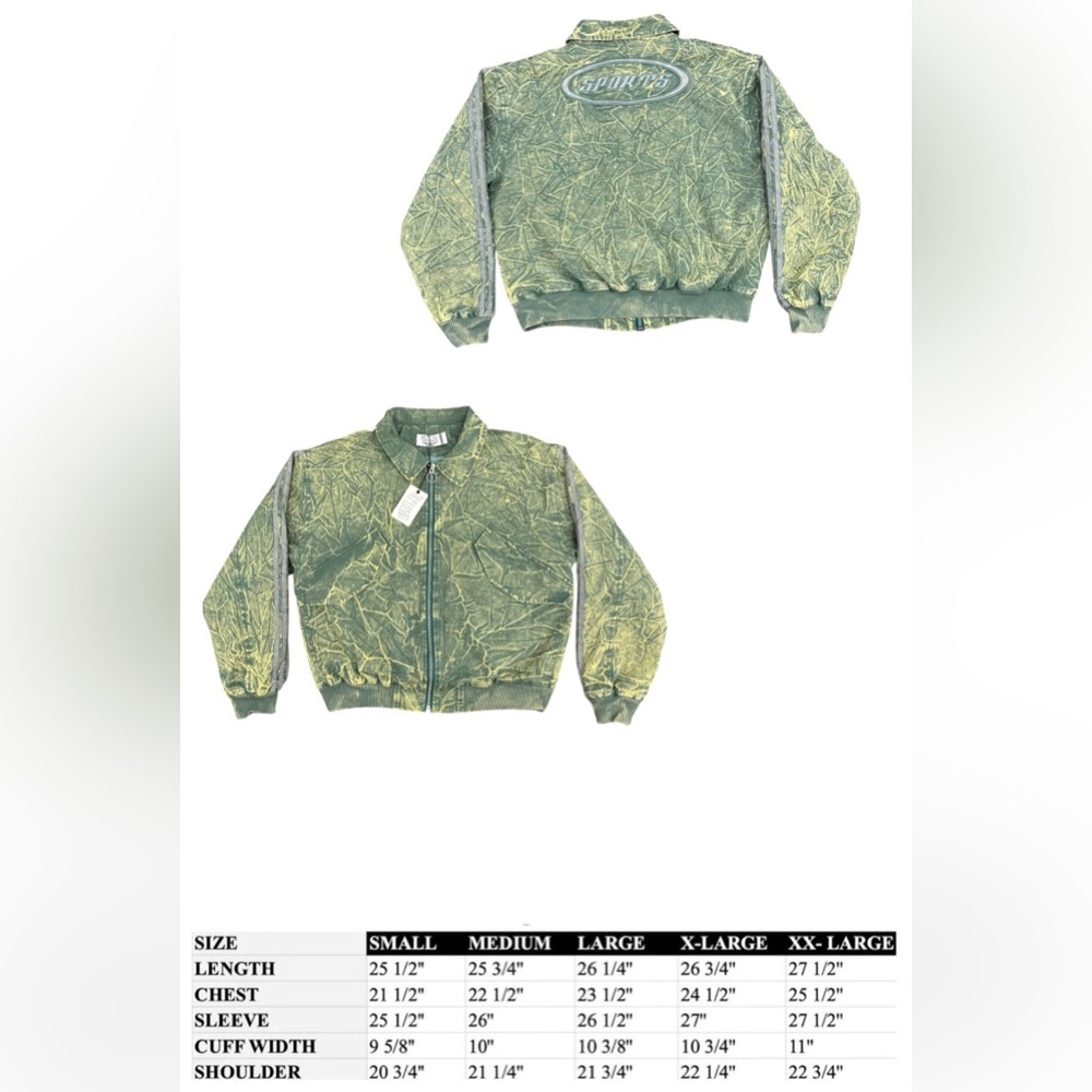 NWT Vale Forever Mns M Acid Wash Green Sample ZIp Up Bomber Jacket